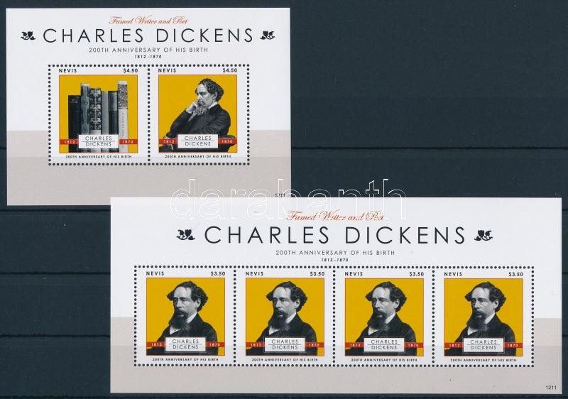 Charles Dickens minisheet + block, 200 éve született Charles Dickens kisív  + blokk