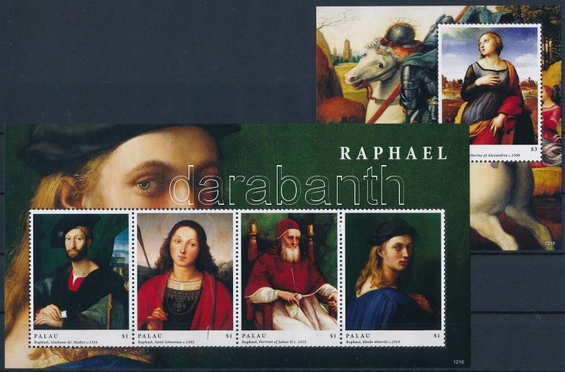 Raffaello, festmények kisív + blokk, Raphael, paintings mini sheet + block
