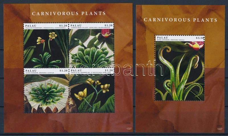 Húsevő növények kisív + blokk, Carnivorous plants mini sheet + block