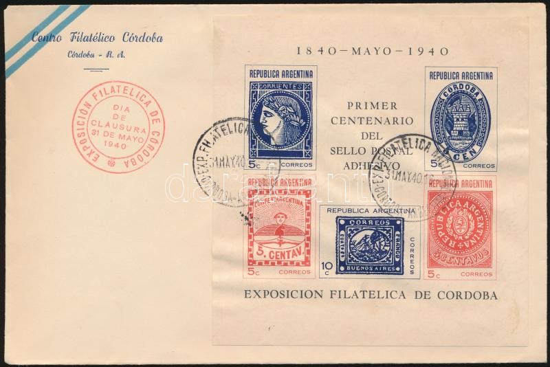 100 éves a bélyeg - Bélyegkiállítás blokk alkalmi levélen, Centenary of stamps - Stamp Exhibition block on occasional cover