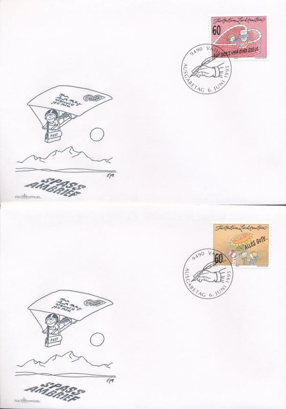Greeting stamps set on 4 FDC, Üdvözlőbélyeg sor  4 db FDC-n