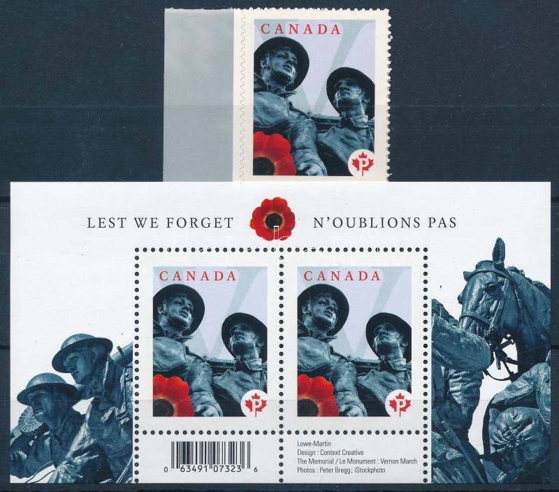 Háborús áldozatok emlékére öntapadós ívszéli bélyeg  + blokk, Victims of war memorial self-adhesive margin set