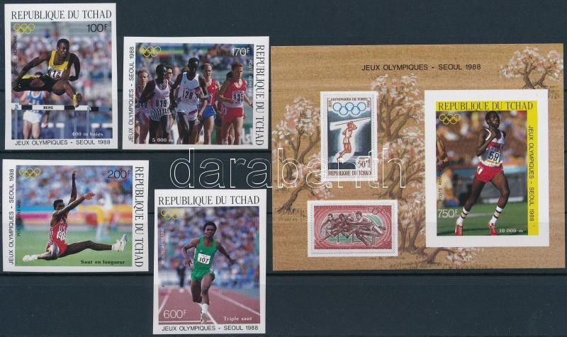 Summer Olympics, Seoul imperforated set + imperforated block, Nyári olimpia, Szöul vágott sor + vágott blokk