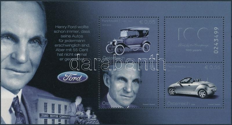 A Ford automobil 100. évfordulója blokk, 100th anniversary of the Ford automobile block
