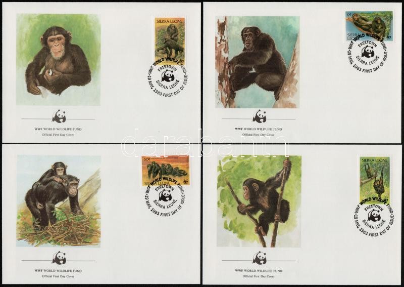 WWF Chimpanzee set 4 FDC, WWF Csimpánzok sor  4 db FDC-n