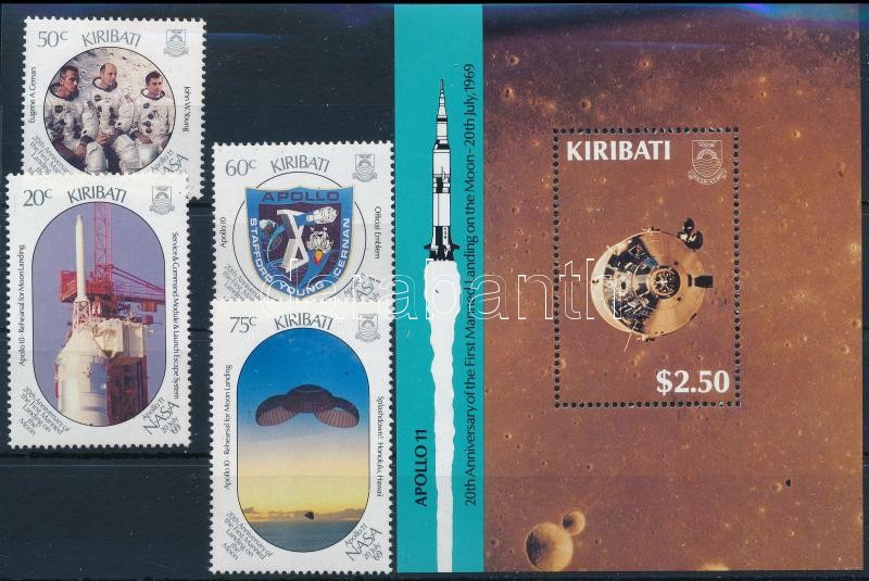 Moon Landing - Apollo 11 set + block, ;Kiribati;1989 Holdraszállás - Apollo 11 sor + blokk