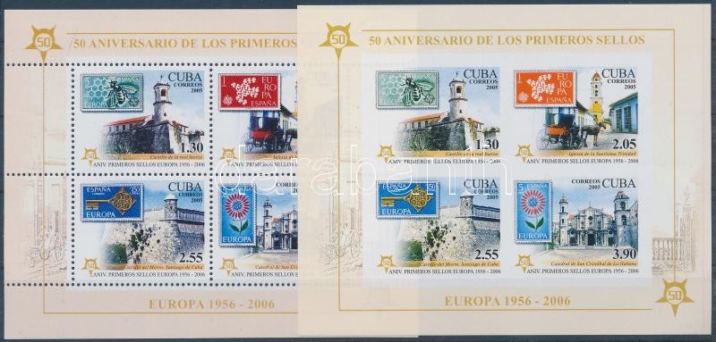 50 éves az Europa CEPT bélyeg fogazott és vágott blokk, Europa CEPT stamp perforated and imperforated block