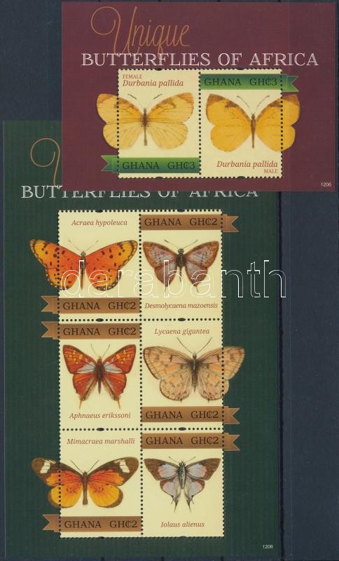 Afrikai lepkék kisív + blokk, African butterflies minisheet + block