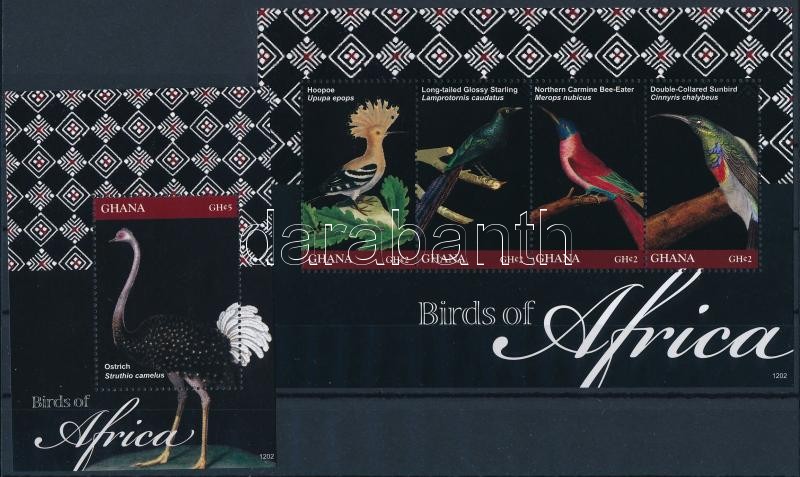 African birds minisheet + block, Afrikai madarak kisív + blokk