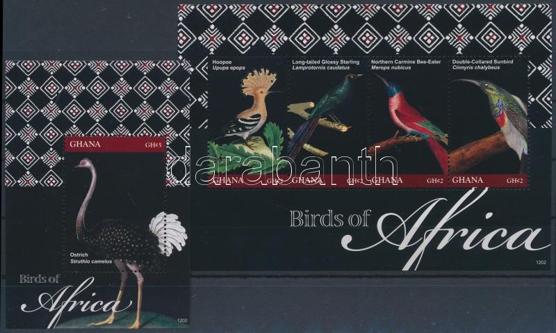 African birds minisheet + block, Afrikai madarak kisív + blokk