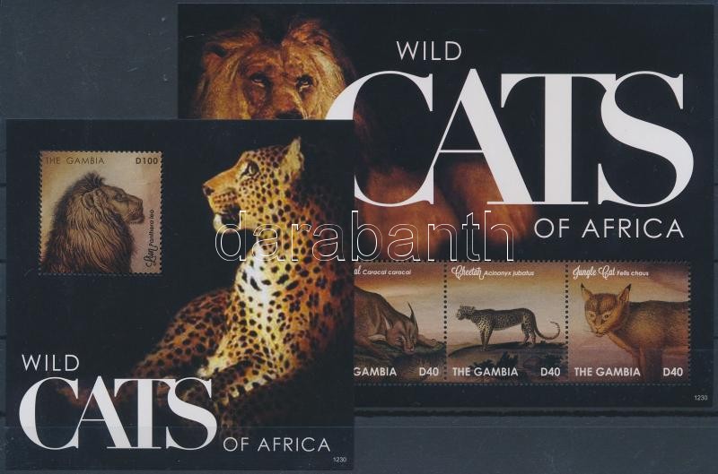 Wild cats of Africa minisheet + block, Afrikai vadmacskák kisív  + blokk