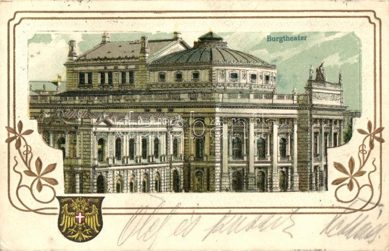 Vienna, Wien; Burgtheater. Emb. Art Nouveau, coat of arms, litho