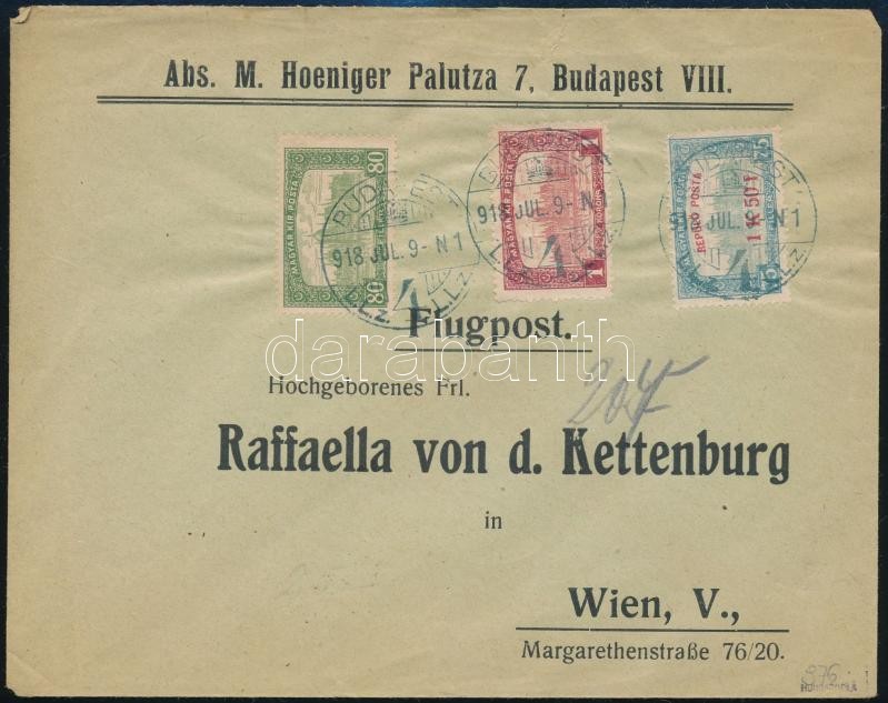 Repülő posta 1,50K céges levélen Bécsbe, Airmail cover
