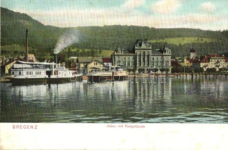 Bregenz, Hafen mit Postgebäude / port, ships, post office