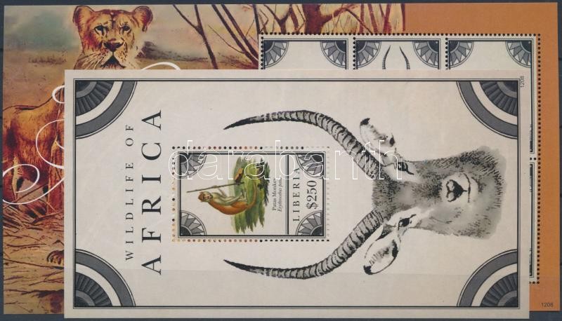 Afrikai vadállatok kisív + blokk, Wildlife of Africa minisheet + block