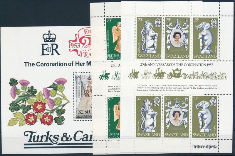 Elizabeth II. Coronation 25th Anniversary 2 minisheet + 1 block, II. Erzsébet koronázásának 25. évfordulója 2 db kisív + 1 blokk