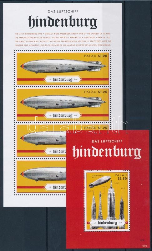 75th anniversary of the Hindenburg airship's disaster minisheet + block, A Hindenburg léghajó katasztrófájának 75. évfordulója kisív + blokk
