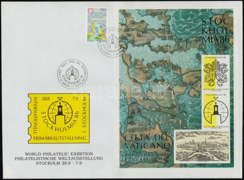 Stockholmia stamp exhibition memorial sheet in occasional envelope, Stockholmia bélyegkiállítás emlékív alkalmi borítékban