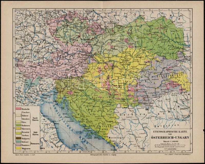 cca 1900 Ethnographische Karte von Österreich-Ungarn, Meyers ...