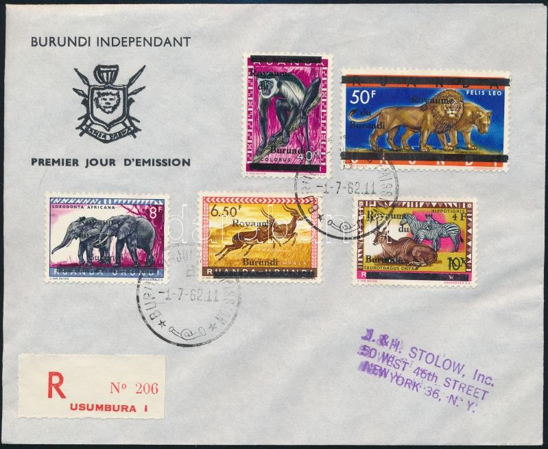3 different FDC-s with animal stamps and varieties to New York, 3 különféle ajánlott FDC állat motívum bélyegekkel és változatokkal New Yorkba