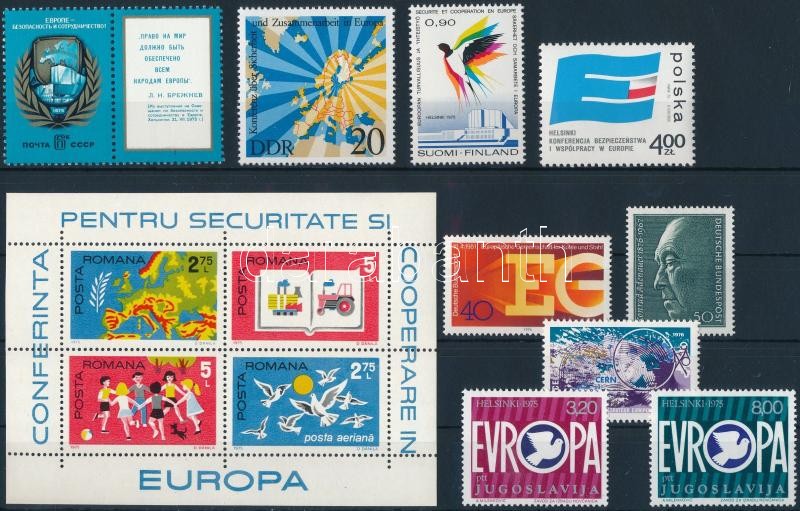 Europe 1974-1975 1 set + 4 block + 2 minisheet + 7 diff values, Europa motívum 1974-1975 1 sor + 4 blokk + 2 kisív + 7 db klf önálló érték 3 stecklapon