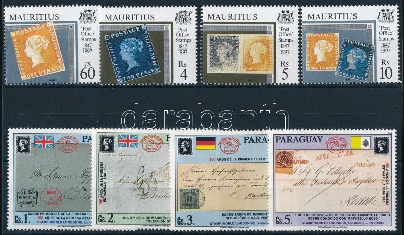 1990-1997 150 éves a bélyeg motívum 2 db sor + 1 blokk + 6 klf bélyeg, 1990-1997 150th anniversary of the Stamp 2 set + 1 block 6 diff stamps