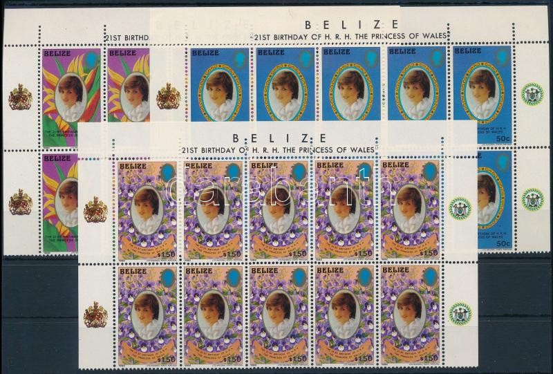 Diana hercegnő születésnapja sor ívsarki tízestömbökben + blokk, corner blocks of 10 + block