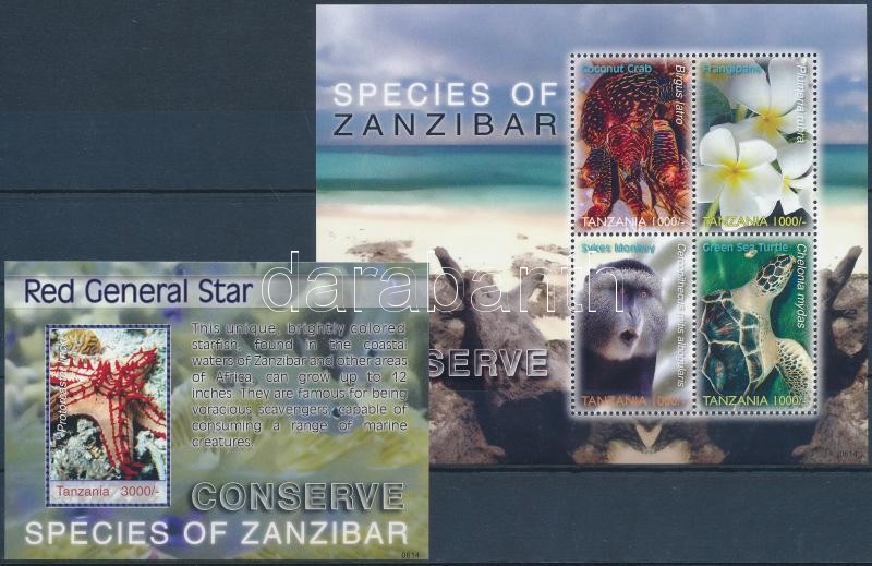The conservation of flora and fauna of Zanzibar minisheet + block, A zanzibári élővilága védelme kisív + blokk