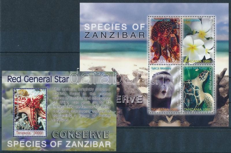 A zanzibári élővilága védelme kisív + blokk, Protecting the wildlife of Zanzibar minisheet + block