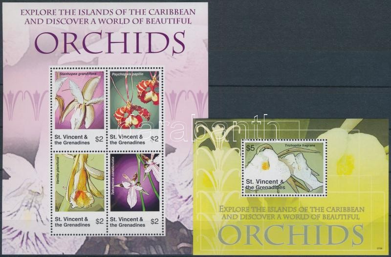 Orchideák kisív + blokk, Orchids mini sheet + block