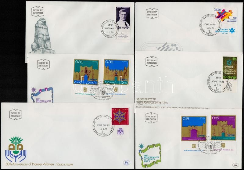 1970-1975 6 diff. FDC-s with stamps with tab, 1970-1975 6 db klf tabos FDC