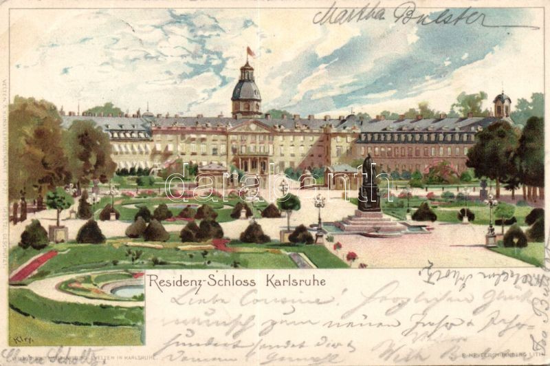 1899 Karlsruhe, Residenz-Schloss / castle, litho s: Klry