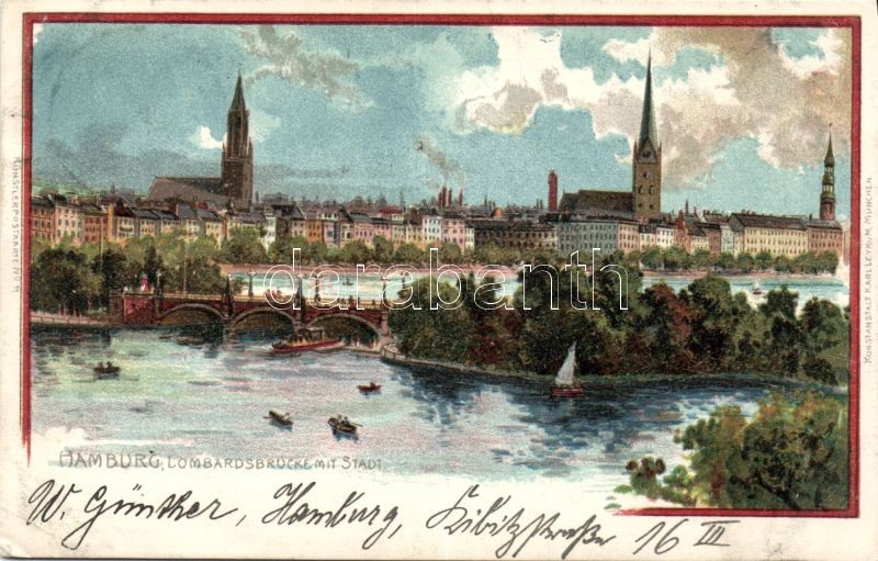 1899 Hamburg, Lombardsbrücke, litho