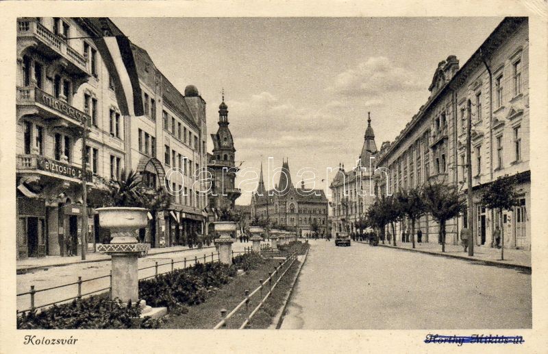 Cluj-Napoca, street, insurance, Kolozsvár, Horthy Miklós út, biztosító