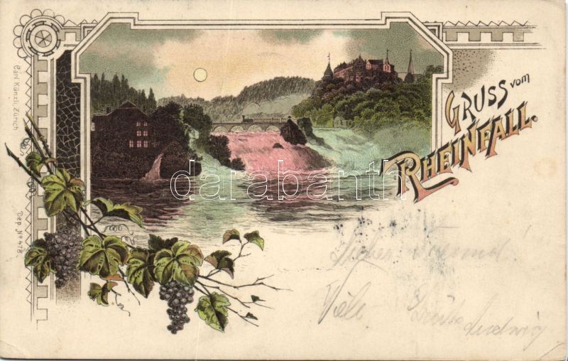 1898 Rheinfall, Rhine Falls; grapes Art Nouveau litho