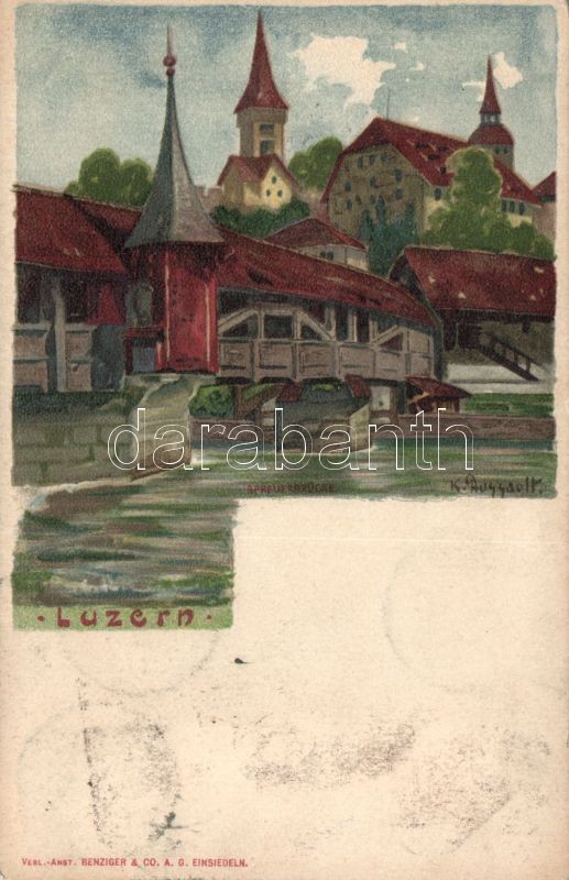 1899 Lucerne, Luzern; Spreuerbrücke / bridge litho s: K. Russdolf