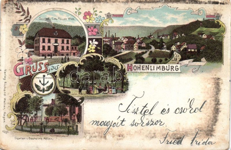 1899 Hohenlimburg, Gasthof Carl Möller, Garten von gastwirth Möller, Art Nouveau, floral, litho
