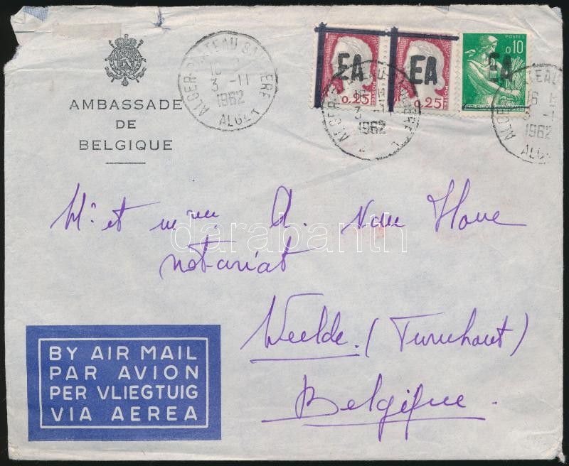 Független Algéria, légi levél Belgiumba felülnyomott bélyegekkel, Airmail cover to Belgium with overprinted stamps