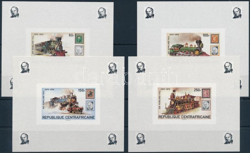 Rowland Hill: Locomotives, stamp on stamp imperforated blockset, Rowland Hill: mozdonyok, bélyeg a bélyegen vágott blokksor