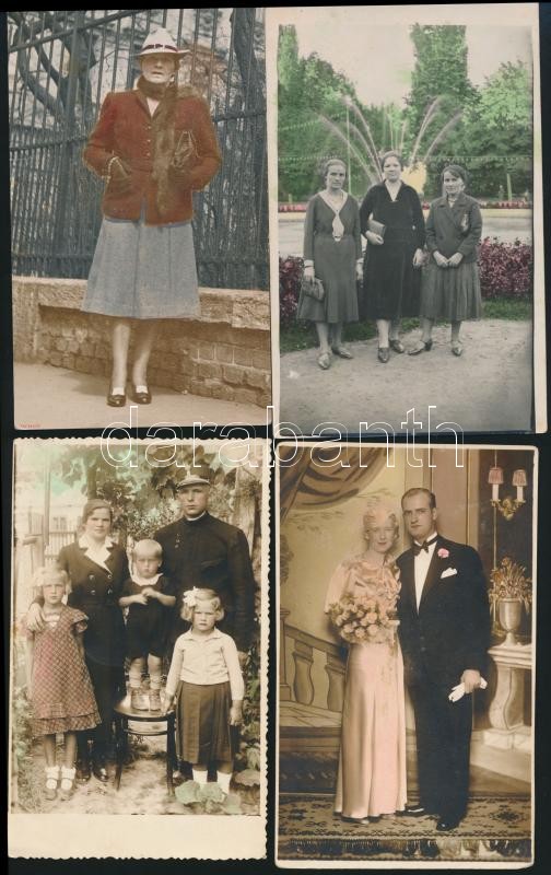 cca 1940 Kézi színezésű privát fotólapok, 4 db vintage fénykép, 14x9 cm