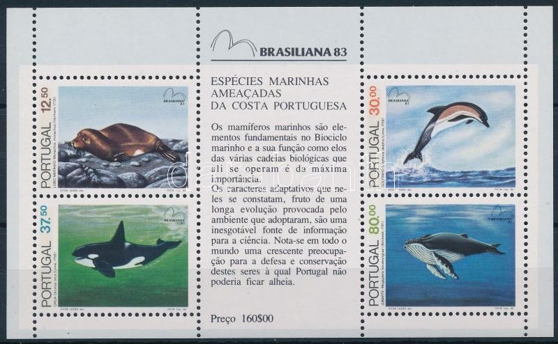 Nemzetközi bélyegkiállítás BRASILIANA, tengeri emlősök blokk, International stamp exhibition BRASILIANA Marine mammals