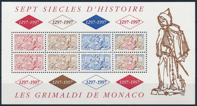 700 éves a Grimaldi dinasztia Monacóban (II.) blokk, 700 years old is the Grimaldi Dynasty in Monaco (II.) block