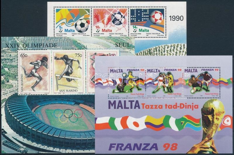 1988-1998 Sport 4 blocks + 1 mini sheet, 1988-1998 Sport motívum 4 db klf blokk + 1 kisív