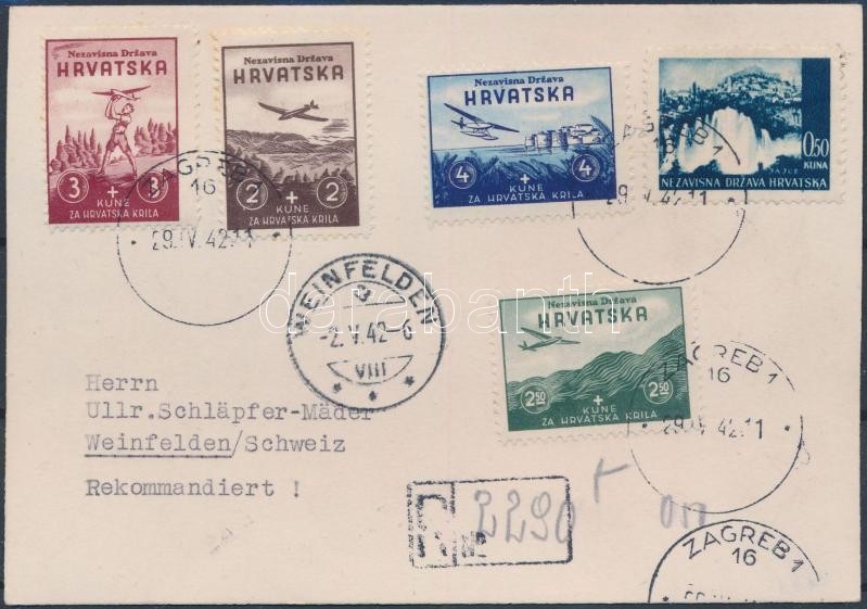 Repülő modell kiállítás sor ajánlott levelezőlapon, Flying Model Exhibition set on registered postcard to Switzerland