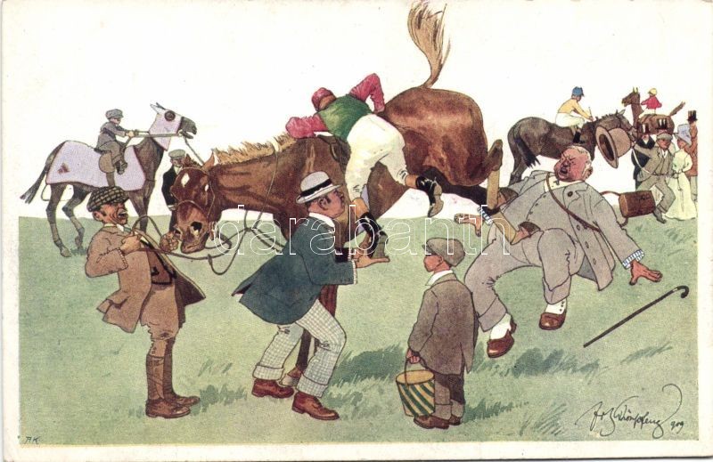 Horse race, humour,  B.K.W.I. 679-6.  s: Schönpflug, Lóverseny, humor, B.K.W.I. 679-6. s: Schönpflug
