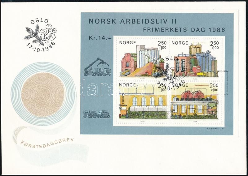 Stamp Day: The Norwegian Business Life block FDC, Bélyegnap: A norvég szakmai élet blokk FDC-n