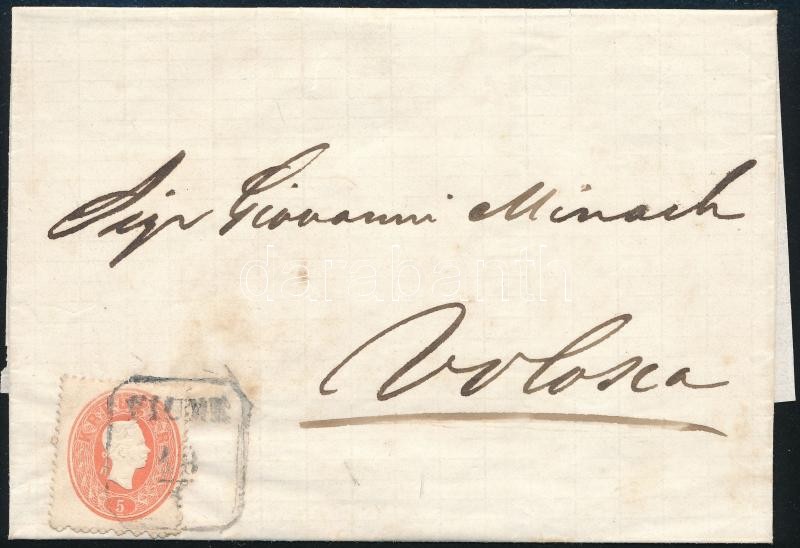 ~ 1861 5kr on cover ,,FIUM" - ,,VOLOSCA", ~ 1861 5kr levélen ,,FIUM" - ,,VOLOSCA"