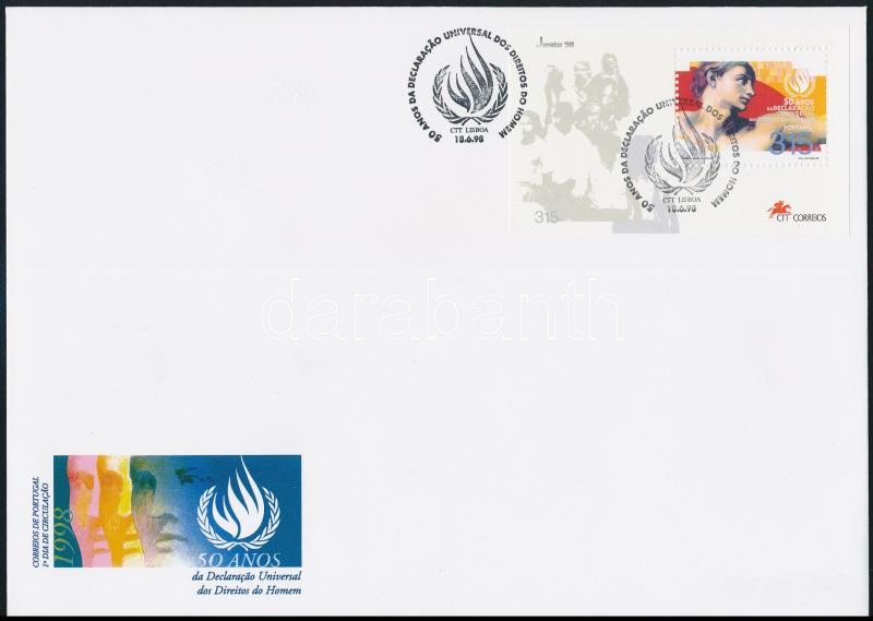 Az Emberi Jogok Egyetemes Nyilatkozatának 50. évfordulója blokk FDC-n, The 50th Anniversary of the Universal Declaration of Human Rights on FDC