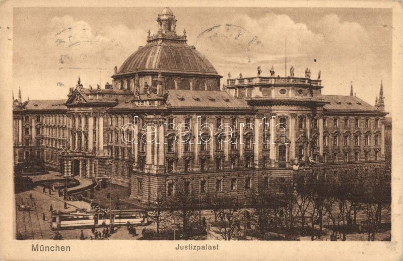 München, Munich; Justizpalast, Verlag A. Zerle / palace of justice, trams