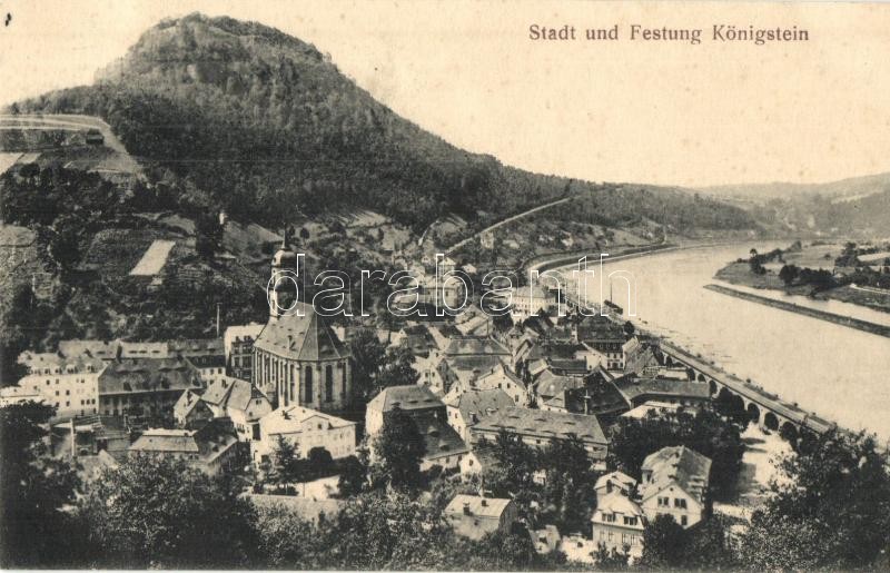 Königstein, Stadt und Festung / general view, castle, church, river